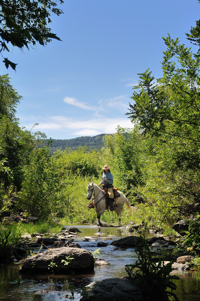 Marcia Hefker horseback on Trinchera Creek