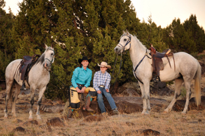 Marcia Hefker & Cy Brower with their Hindi Arabian horses