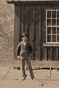 Billy the Kid playing croquet, new tintype