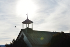 Pigeons over church at Weston Colorado