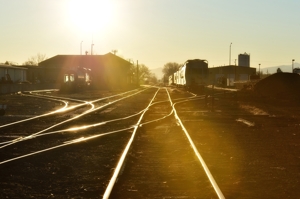 Empty railyard at Alamosa, Colorado, sunrise, 2016