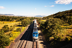 Amtrak's Southwest Chief leaves Raton, NM, northward to Raton Pass