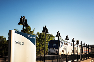 Amtrak's Southwest Chief pulls into the depot at Trinidad, Colorado