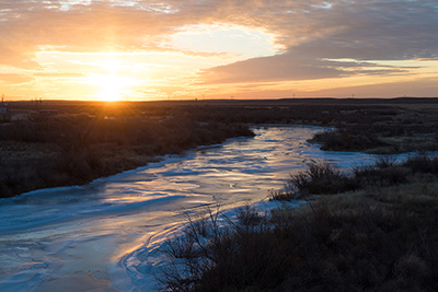 Arkansas River frozen at Holcomb, Kansas, January 2018, by Tim Keller