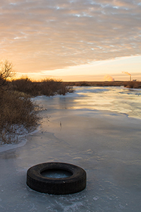 Arkansas River frozen at Holcomb Kansas,  January 2018, by Tim Keller