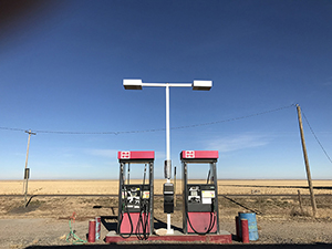 Abandoned Cenex gas pumps at Saunders, Kansas