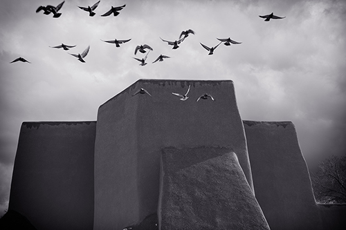 "Alight" - San Francisco de Asis Church, Ranchos de Taos, New Mexico - Photograph by Tim Keller, AIPP permanent public display at Taos Senior Center