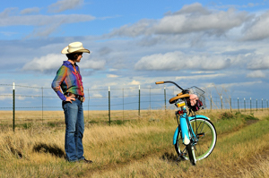 Katherine Thompkins, cowgirl and bicycle