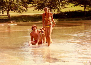 Susan Greeley Keller and Tim Keller at Blanco River, Wimberley, Texas c1980