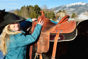 Janna Mills and her horse at home in Eagle Nest