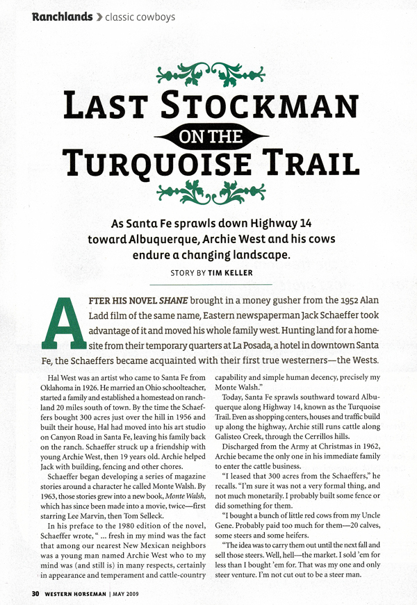 Archie West, Last Stockman on the Turquoise Trail, Western Horseman